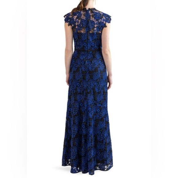Shoshanna Midnight Raven Black Blue Floral Lace Dress Evening Gown Size 6 NWT - Picture 6 of 12
